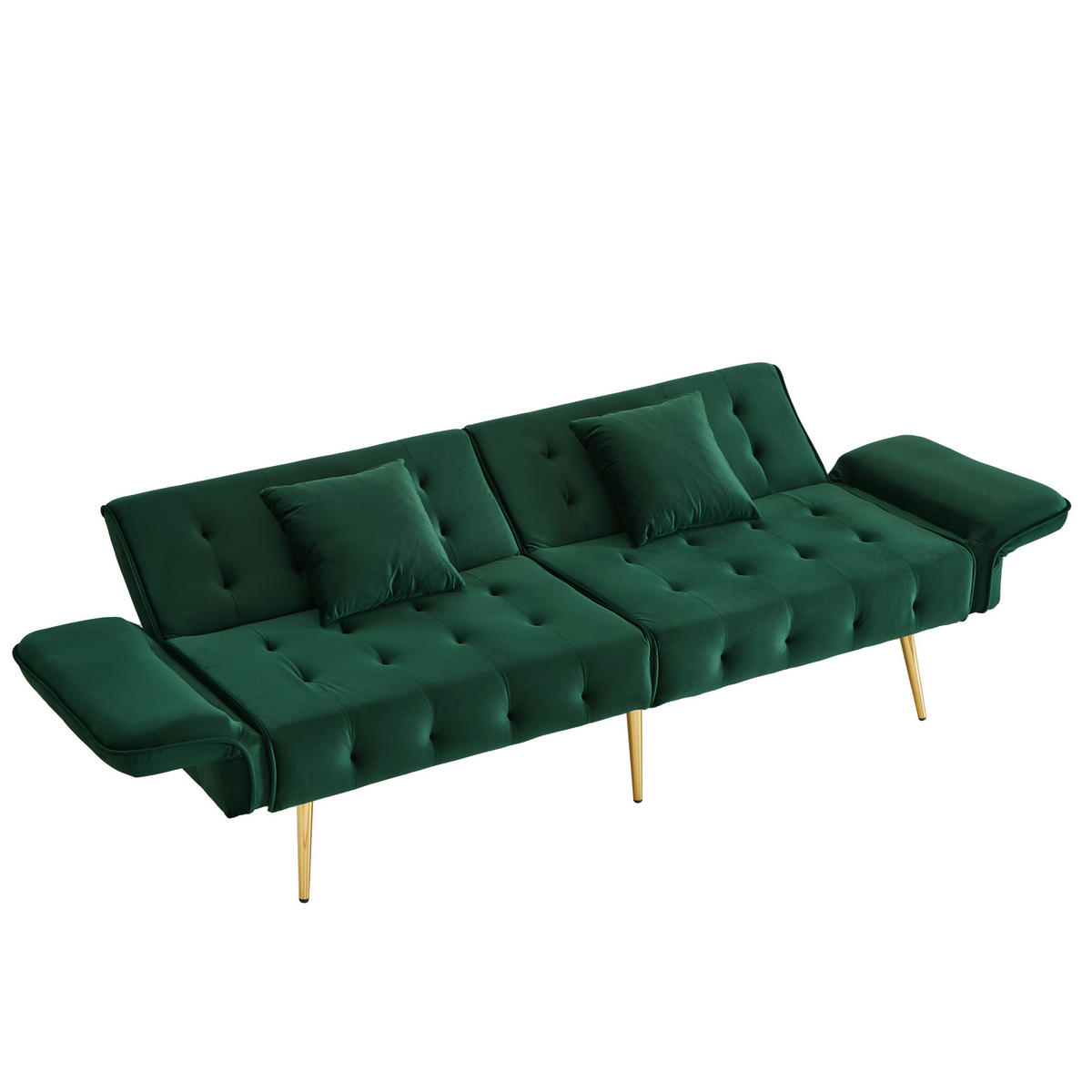 SCHLAFSOFA aus Velours 215x81,5 cm in Grün mit verstellbarer Rückenlehne - Grün, Textil (215/41/81.5cm) - Modfu