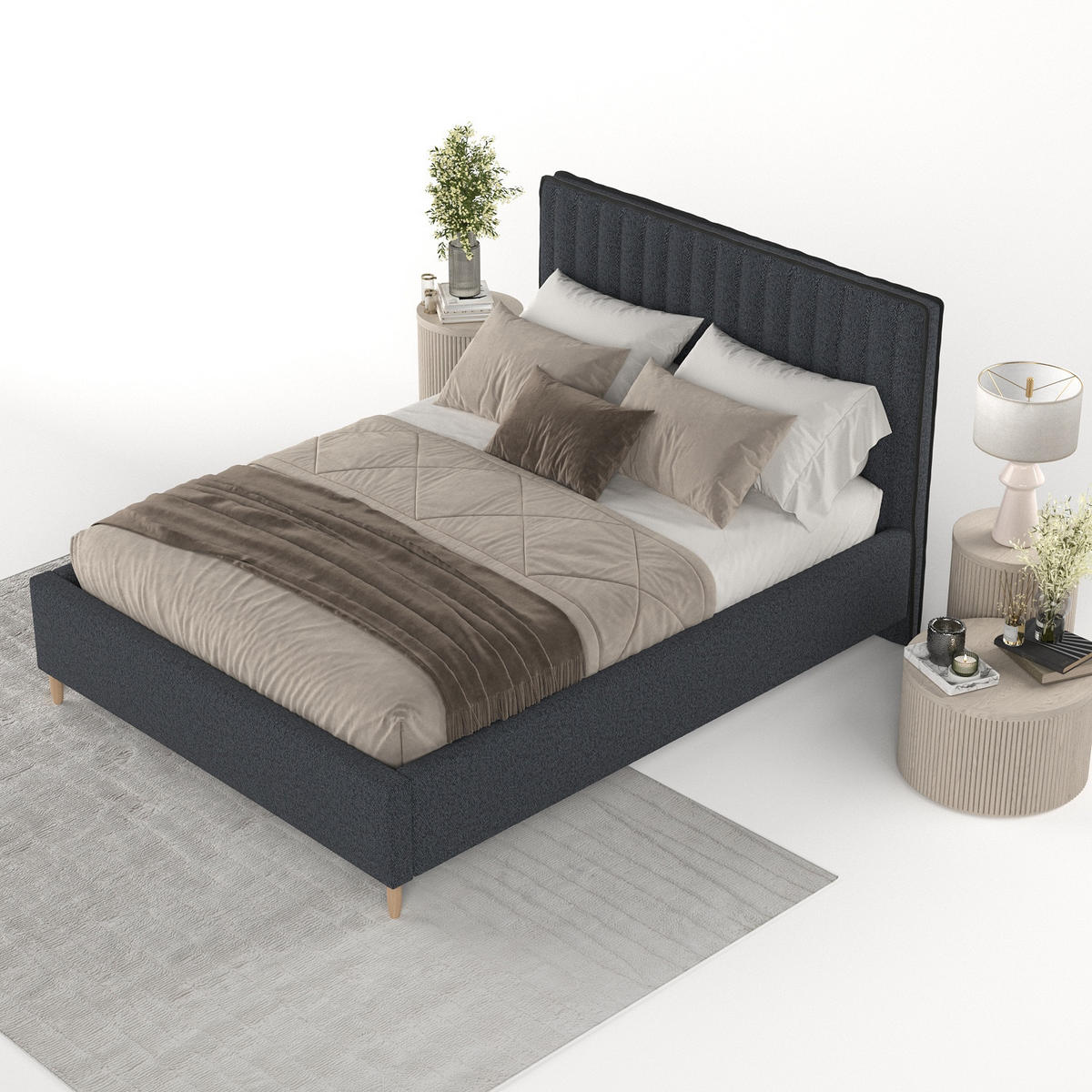 POLSTERBETT Aria 180/200 cm Anthrazit im Riva Stoff - Anthrazit/Naturfarben, Holz/Holzwerkstoff (180/200cm) - AltaBeds