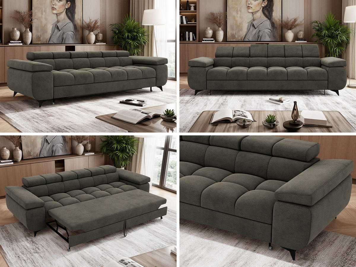 TŘÍMÍSTNÁ POHOVKA NIDELLO - Tmavě šedá Samet - černá/tmavě šedá, kov/textil (260/70/97cm) - MKS