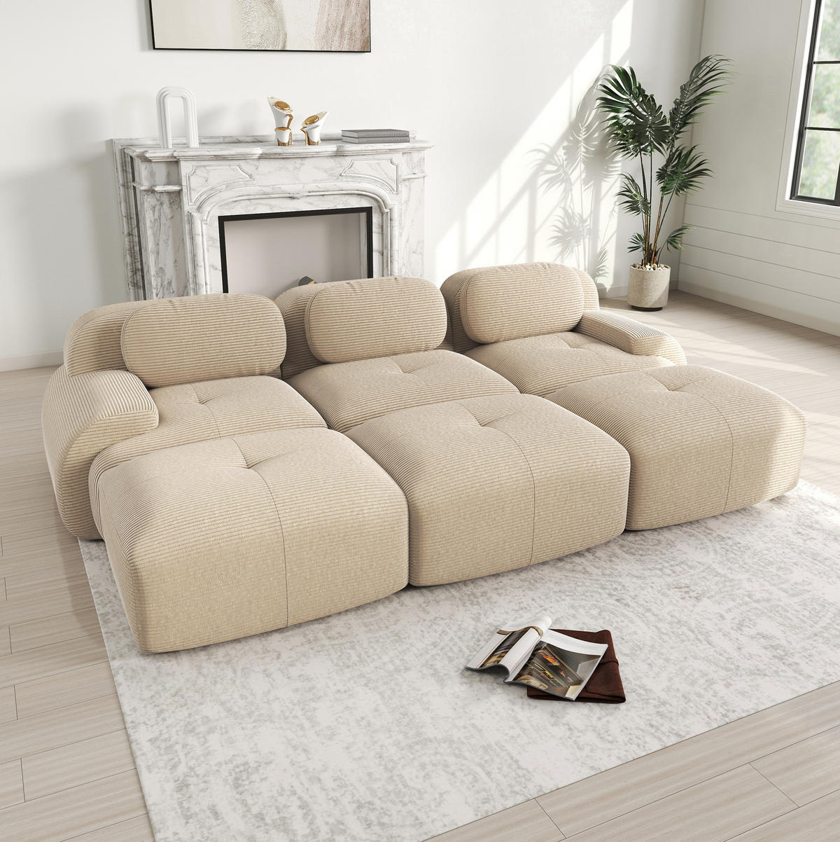 SOFA modular rahmenlos Cord Beige - Beige, Kunststoff (178/75/298cm) - Meubliv