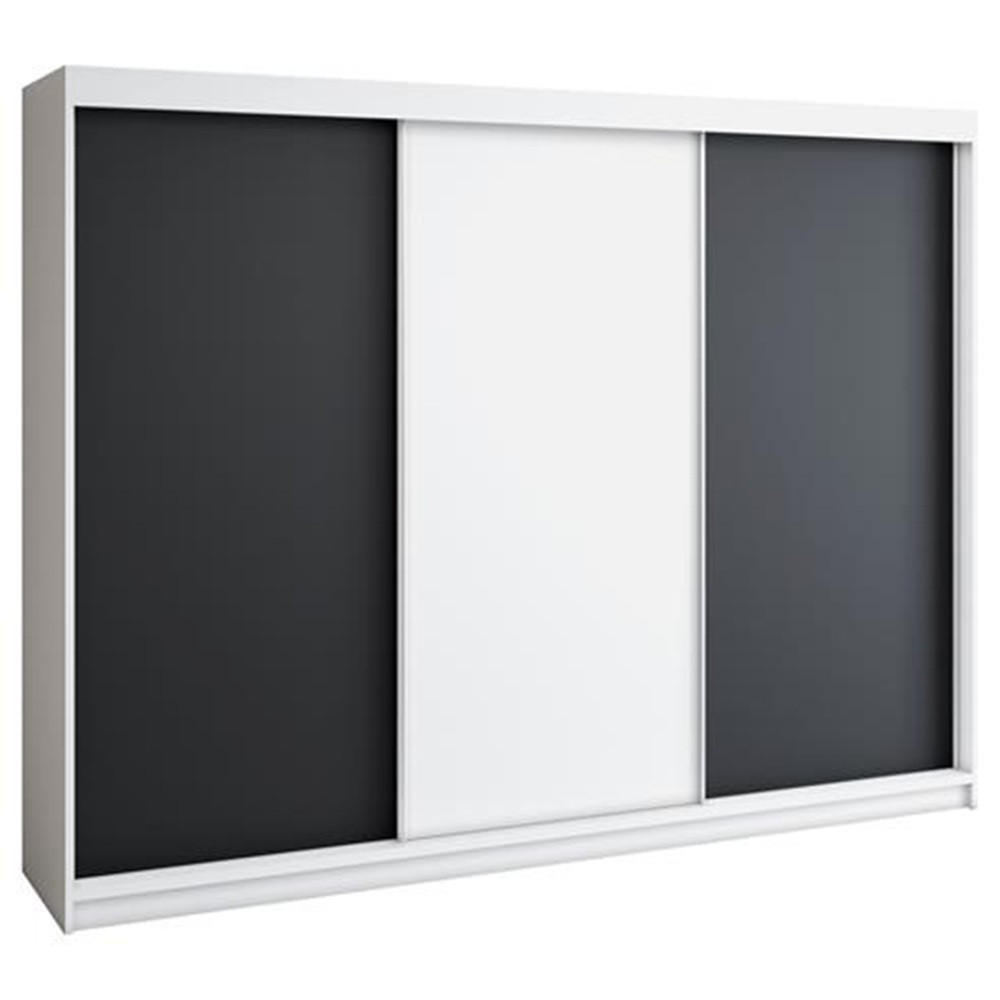A&J MöbelLand Schwebetürenschrank Weiß, Schwarz, Weiß, Schwarz 200x215x59.5 cm