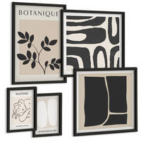 BILDER SET 5er Set - 50x50 cm & 20x30 cm & 40x60 cm Schwarzer Rahmen - Matisses stilvolle Pflanzenbilder - Schwarz, Kunststoff (40/60cm) - TULUP