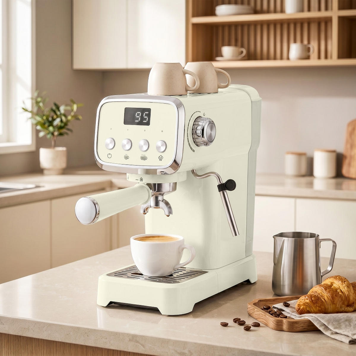 ESPRESSOMASCHINE mit Milchaufschäumer, 20 BAR DRUCK, Kunststoff-Edelstahl - Weiß, Metall (17/31/32cm) - Rolipo