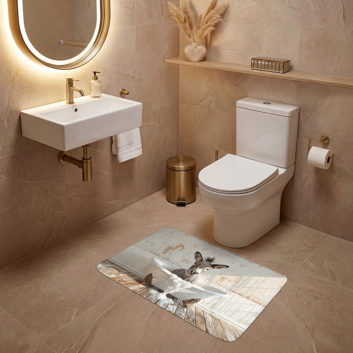WC PŘEDLOŽKA Osel - Zvířata - Vana - Pěna 80x50 cm - krémová, textil/plast (80/1cm) - OnlyWow