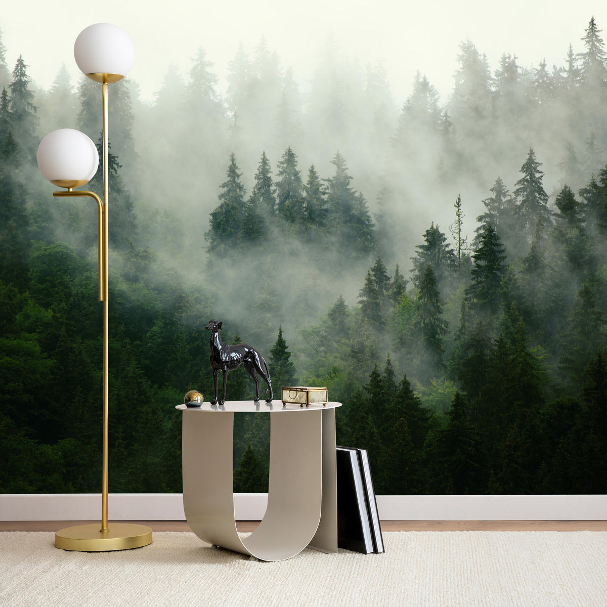 FOTOTAPETE Wald im Nebel Natur Landschaft 3D 450x315 - Grau/Grün, Papier (450/315cm) - Muralo