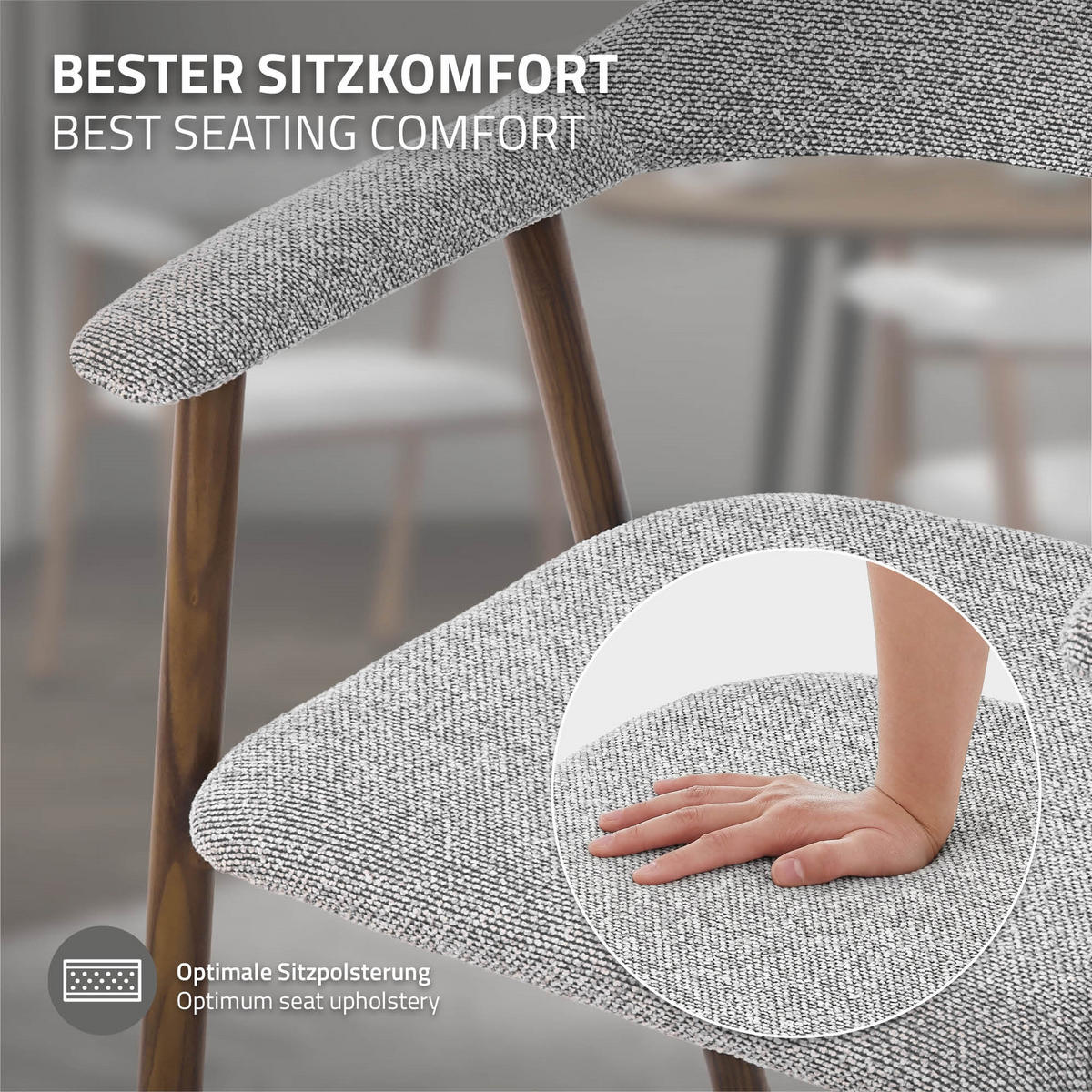 JÍDELNÍ ŽIDLE, sada 2 ks, šedé s proplétaným vzorem a ocelovou konstrukcí v imitaci dřeva - šedá/hnědá, kov/textil (59/78/61cm) - ML-DESIGN