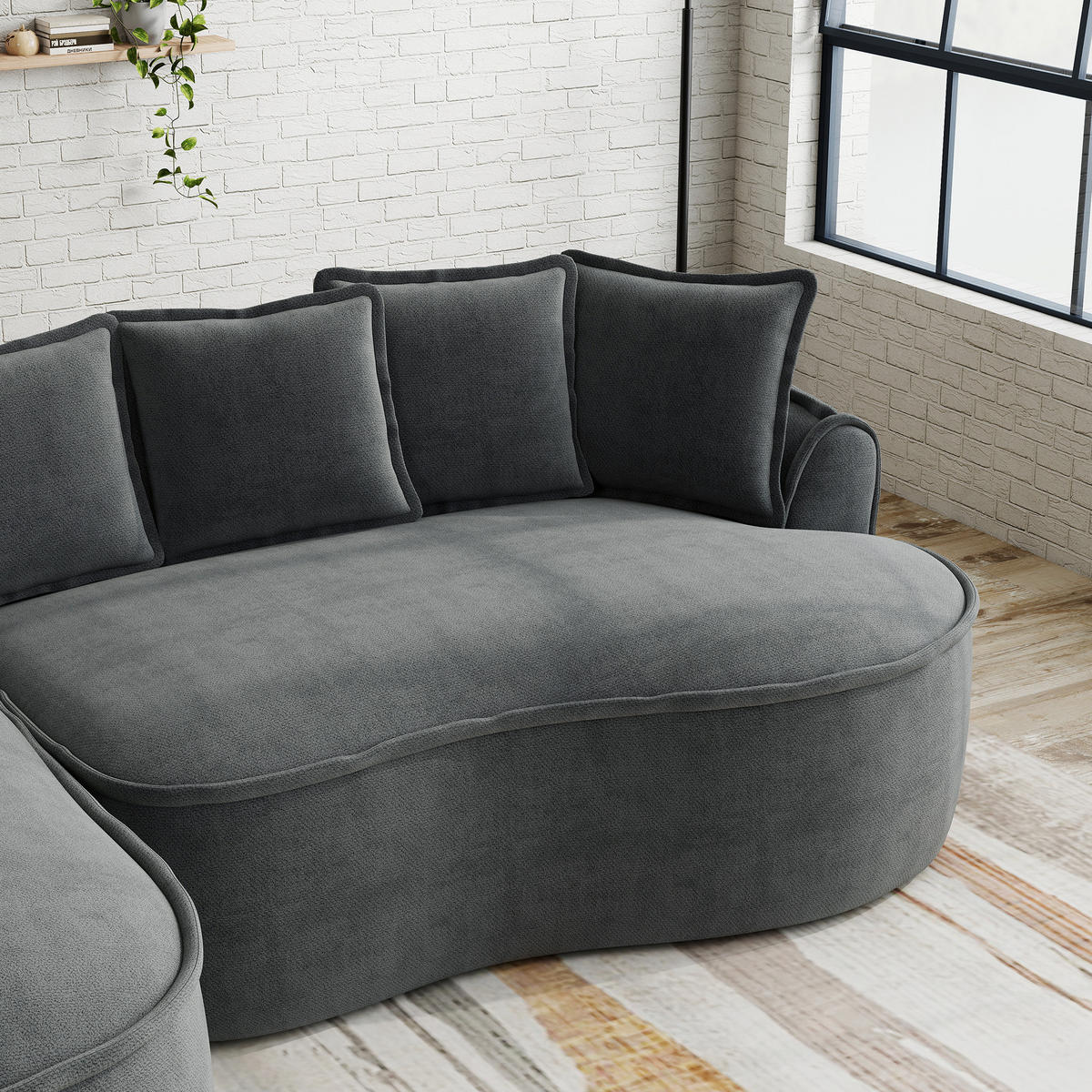 ECKSOFA 252/164/67 cm in Grau aus Chenille mit Chaiselongue - Grau, Textil (164/252cm) - Flora Grace
