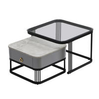 COUCHTISCH Stapelbar 2er-Set Hochglanz Marmoroptik Glasplatte Schwarze Beine - Schwarz, Holz (72/68/26.5cm) - FLIEKS