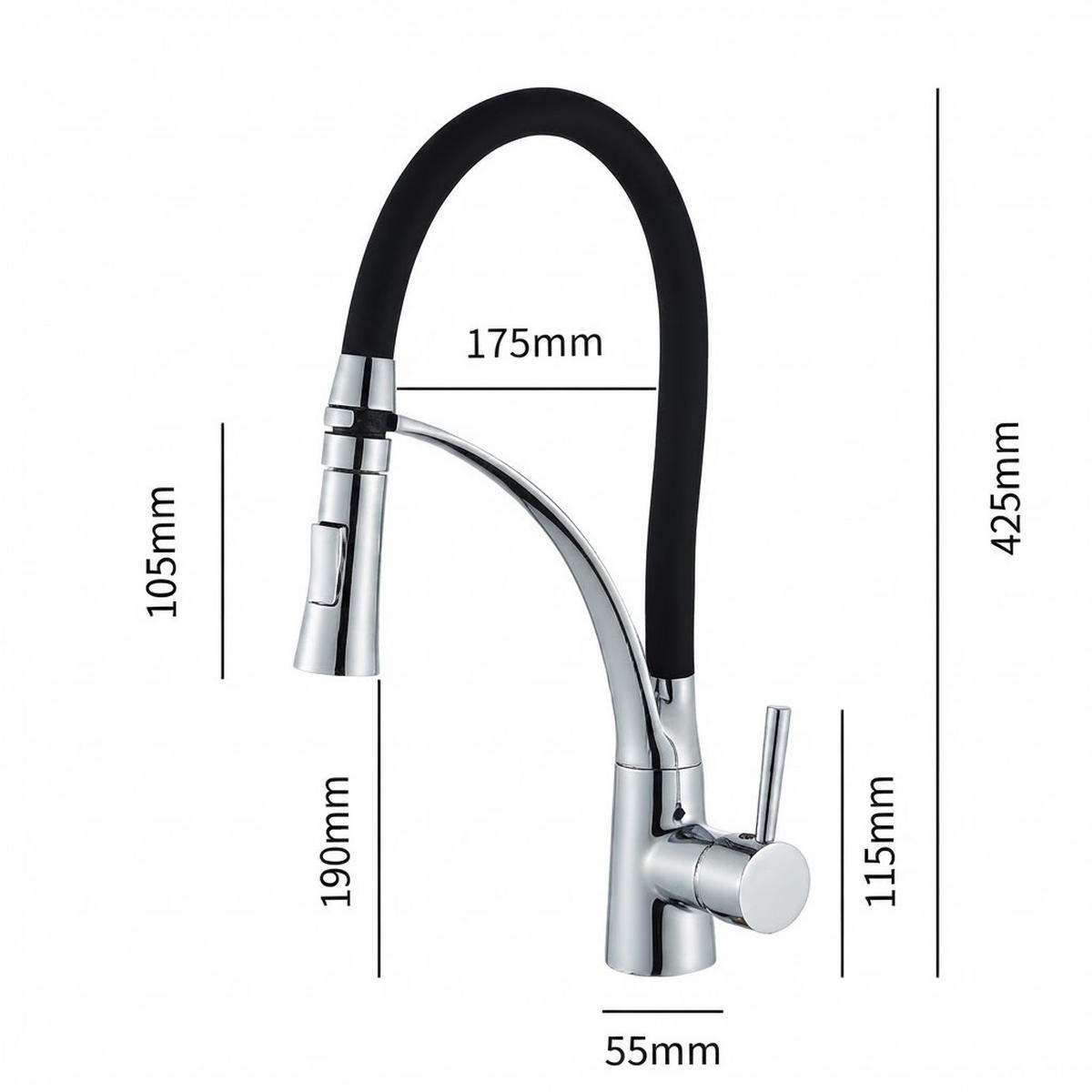 KÜCHENARMATUR, 425 x 175 mm, schwarz - Schwarz, Metall (50/10/25cm) - Vallsero