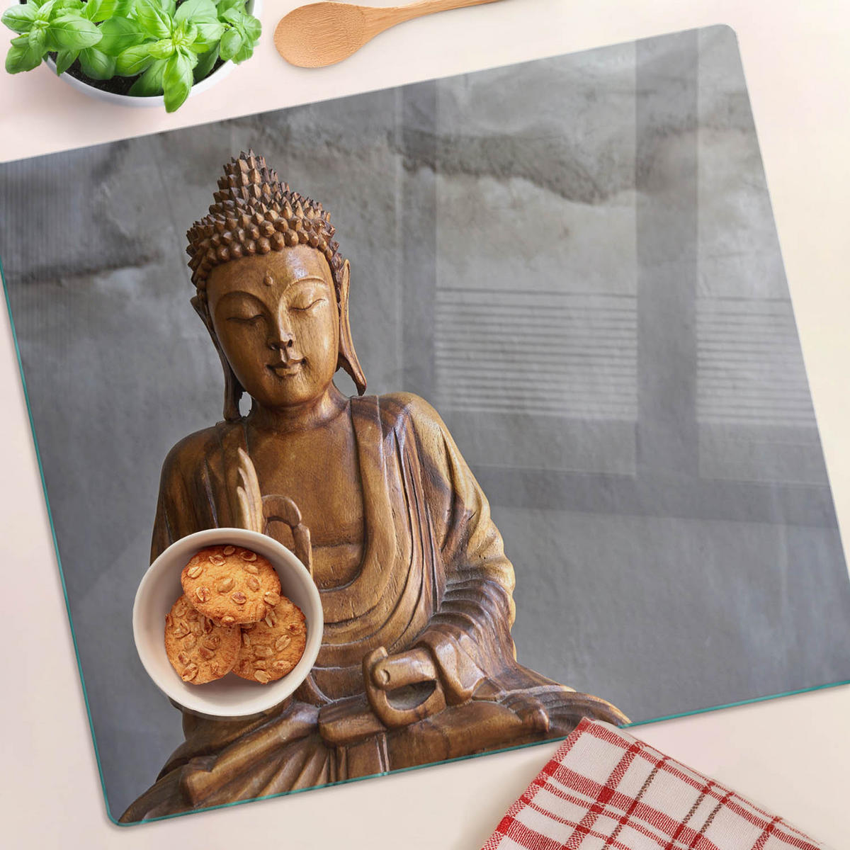 GLASPLATTE 60x52 cm Holzbuddha - Braun, Glas (60/0.4/52cm) - TULUP