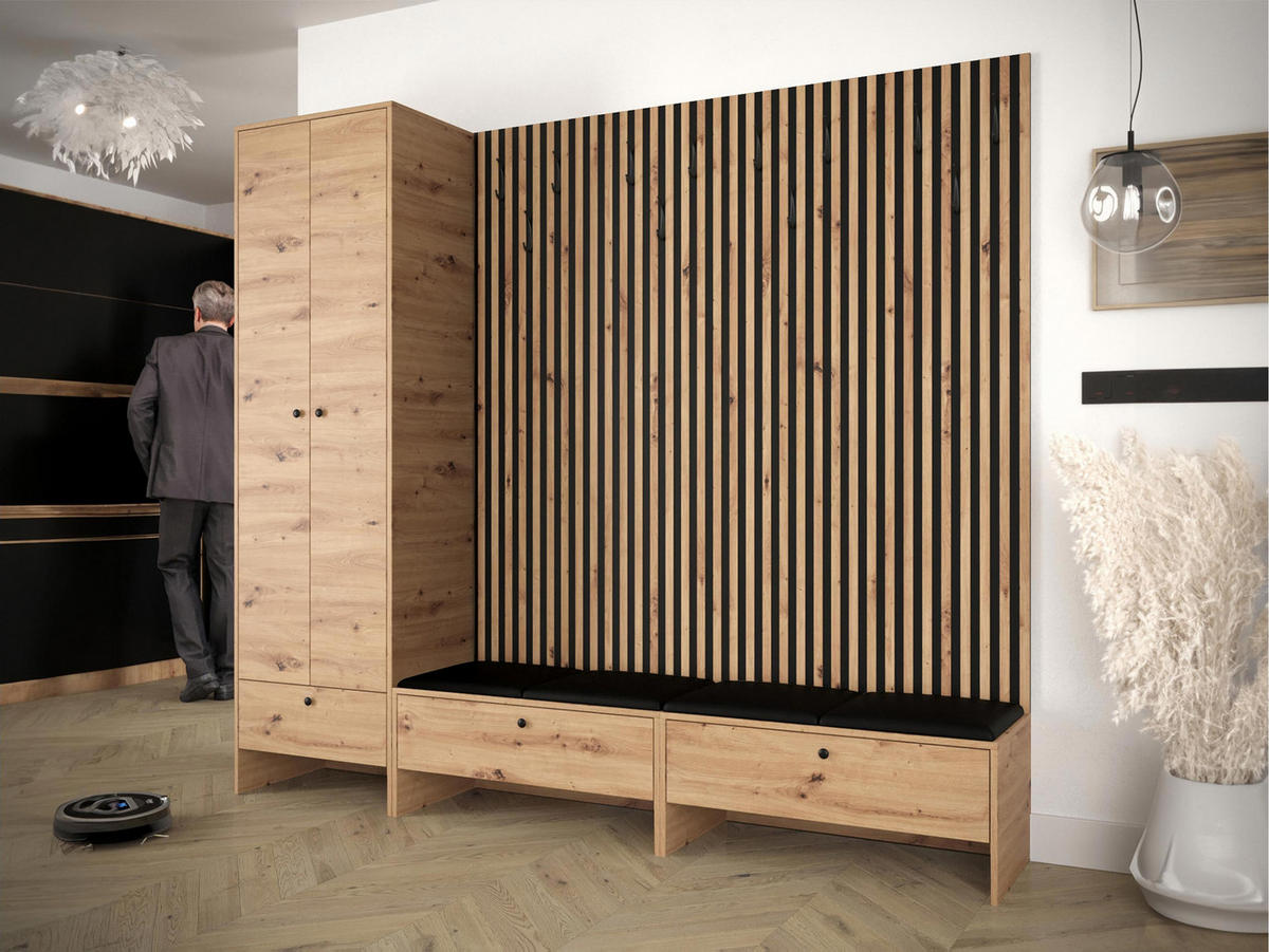 GARDEROBE Balma VI - Schwarz Hochglanz, Holzwerkstoff (230/206/44cm) - MIRJAN24
