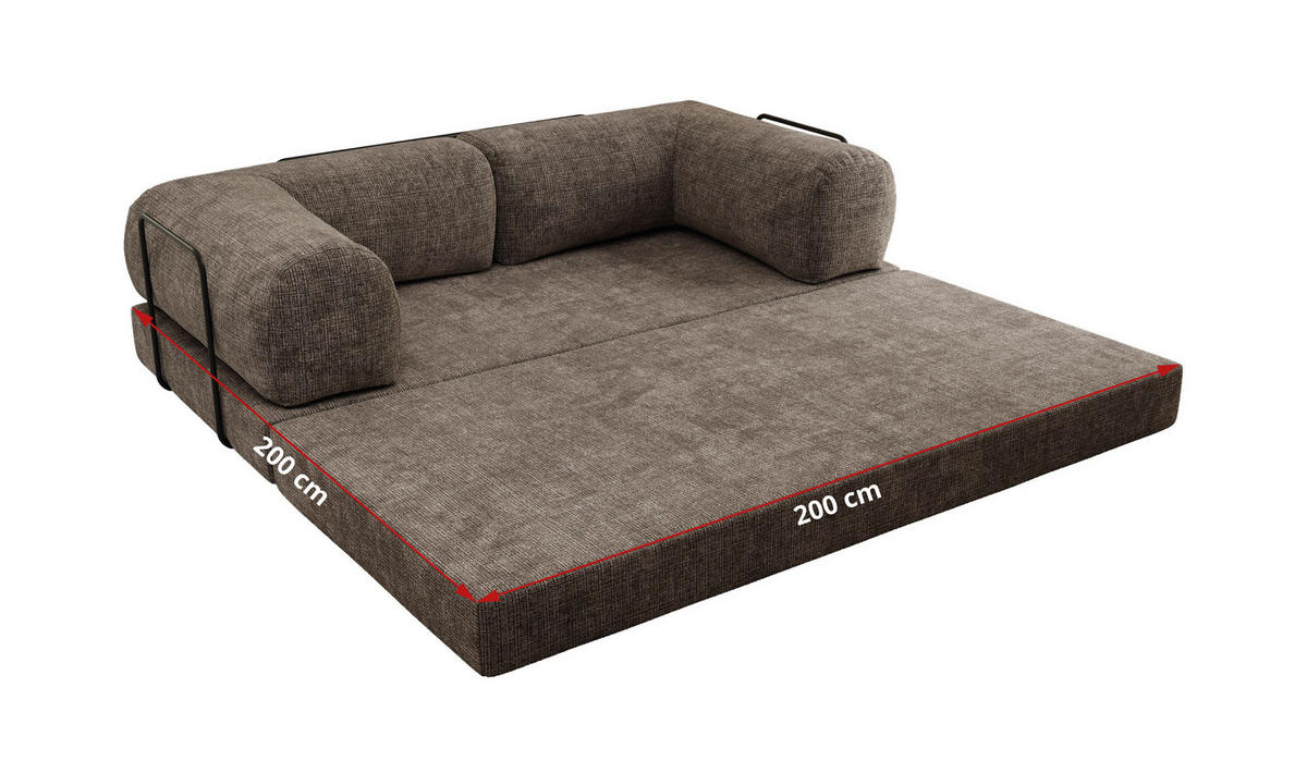 TROJMIESTNA POHOVKA ORSETTO - Hnedá Hrubo tkaná ženilka - hnedá/čierna, kov/textil (200/70/100cm) - MKS