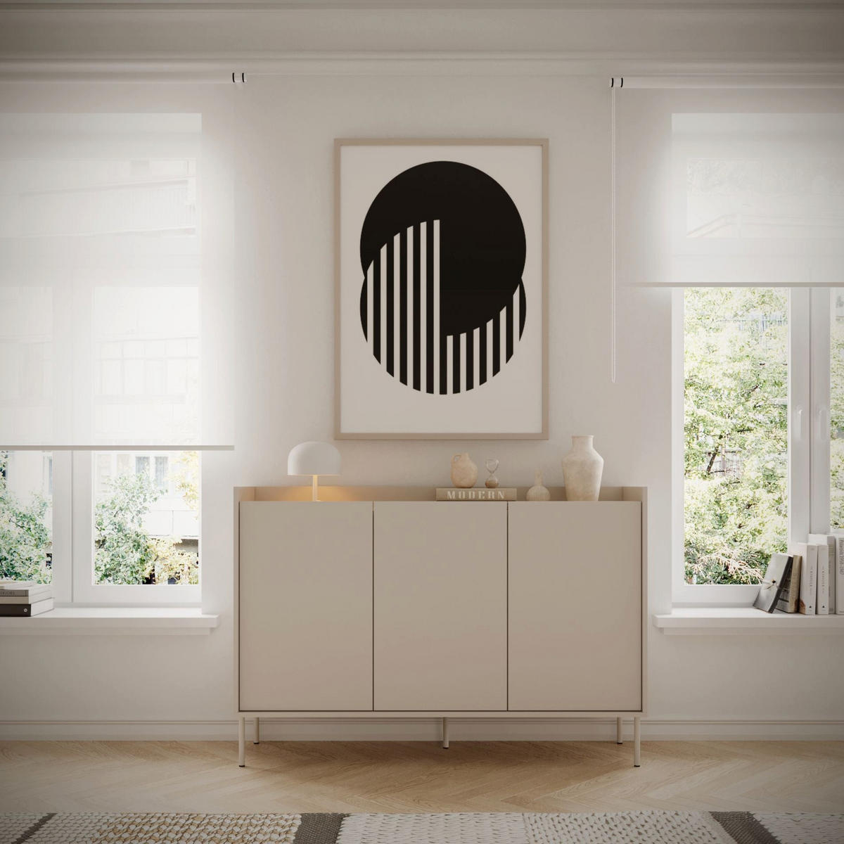 SIDEBOARD Tovi Kaschmirgrau / Holzoptik Eiche 140 cm - Kaschmir, Holzwerkstoff/Metall (139.8/95.5/36.4cm) - Selsey