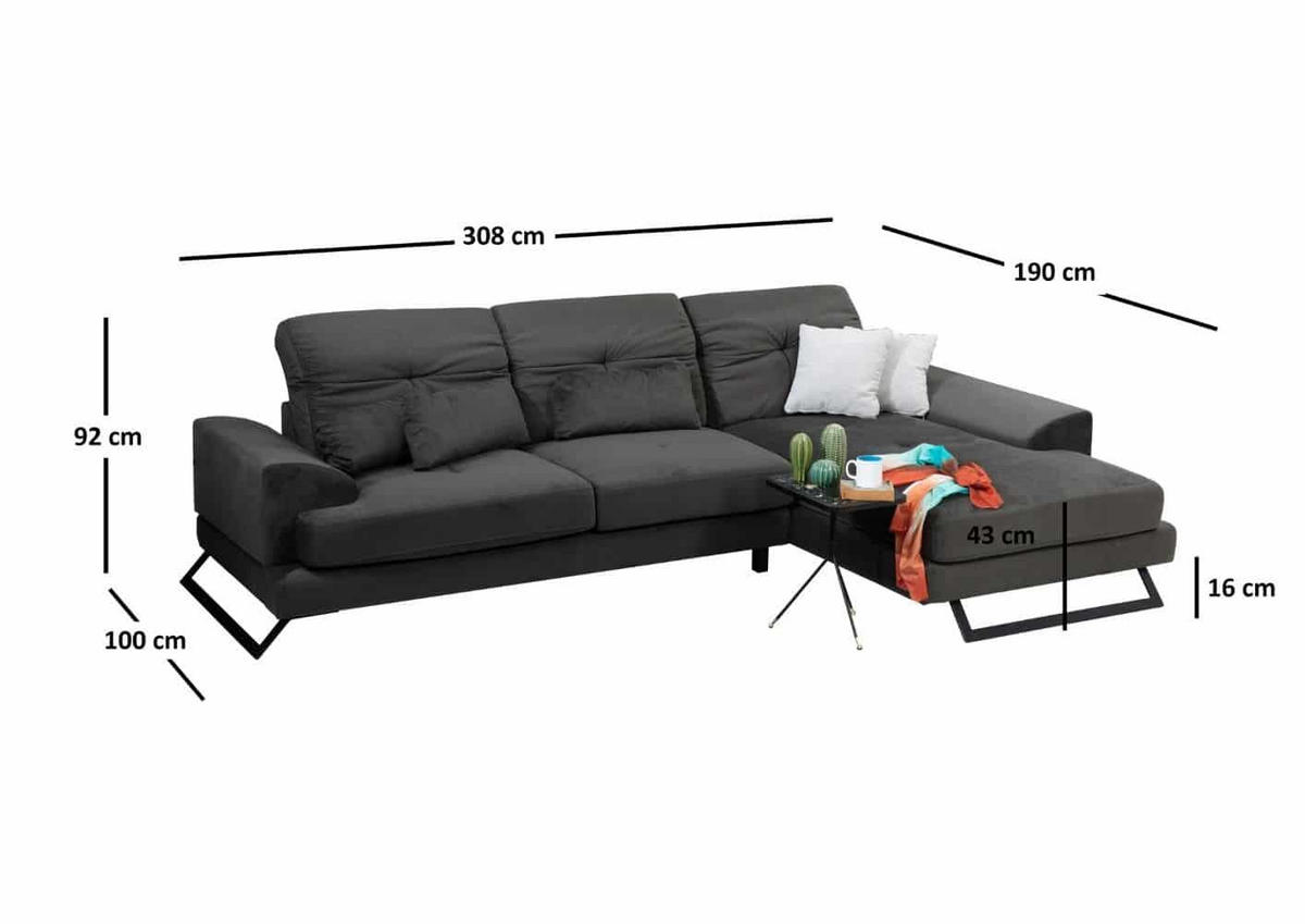 ECKSOFA mit verstellbarer Rückenlehne - Anthrazit/Creme, Holz/Textil (190/304cm) - myHomelando