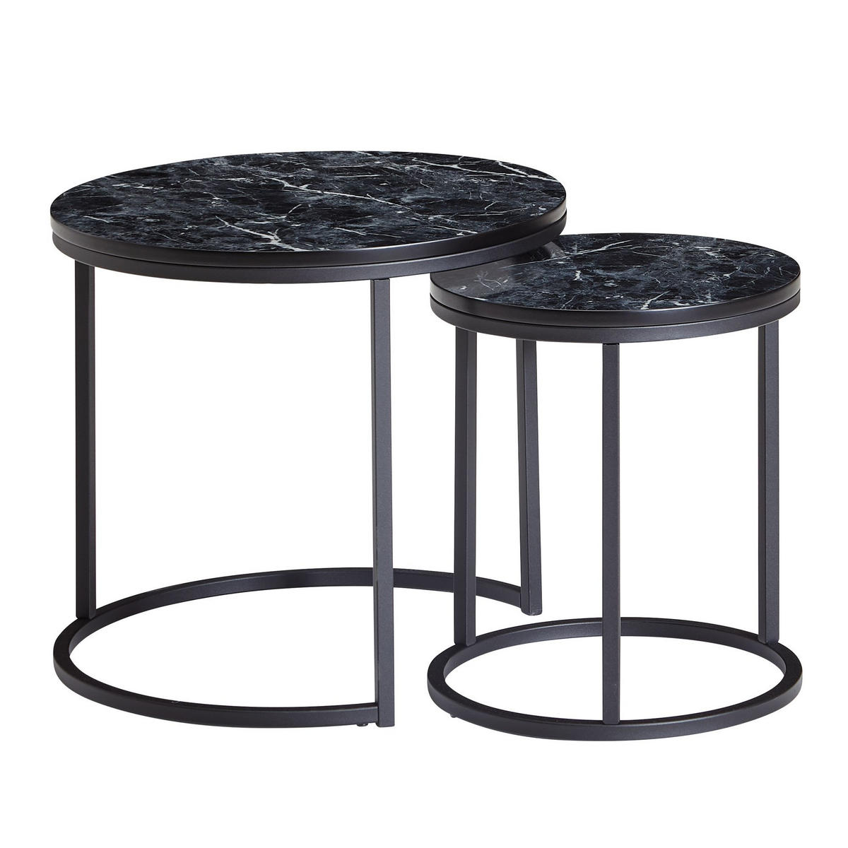 BEISTELLTISCH 2er Set Marmoroptik Metall Modern, Schwarz 50x50x45 cm - Schwarz, Holz/Metall (50/50/45cm) - KADIMA DESIGN