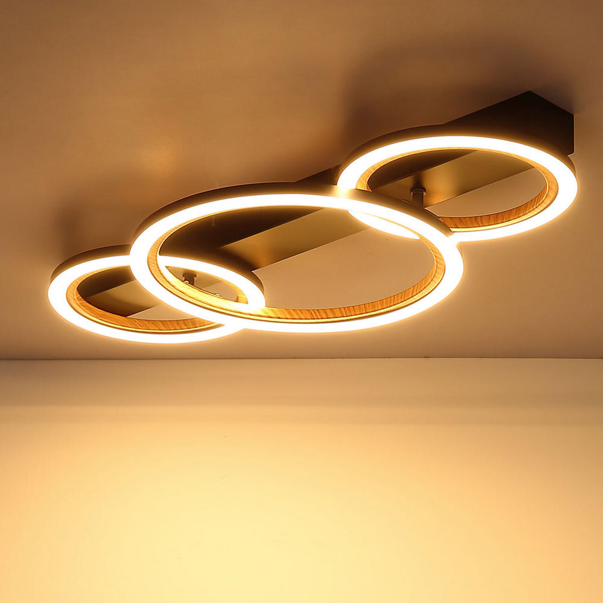 LED DECKENLEUCHTE Holzoptik Braun Ring Design - Schwarz, Metall (58/30/7cm) - Globo Lighting