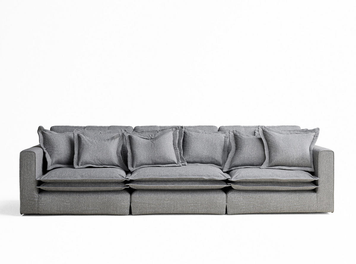 6-SITZER SOFA Amalfi Grau Webstoff - Schwarz/Grau, Holz/Holzwerkstoff (338/90/119cm) - Maison de Reve