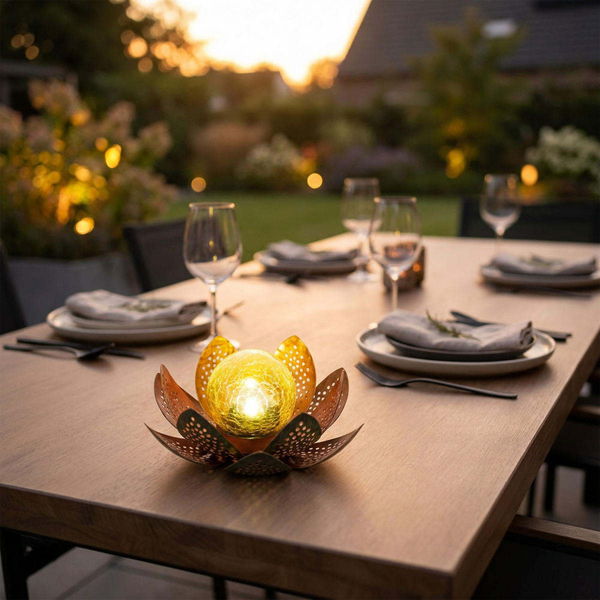 LED AUSSENLEUCHTE Lotusblume Grün Gold - Goldfarben, Metall (22/22/13.5cm) - Globo Lighting