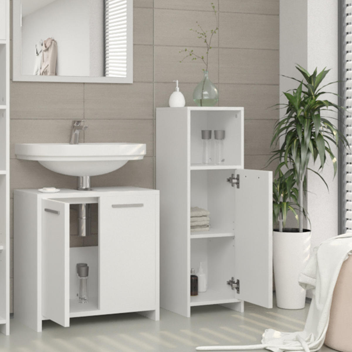MIDISCHRANK Kiko Weiß 30 x 95 cm - Weiß, Holzwerkstoff (30/95/30cm) - Vicco