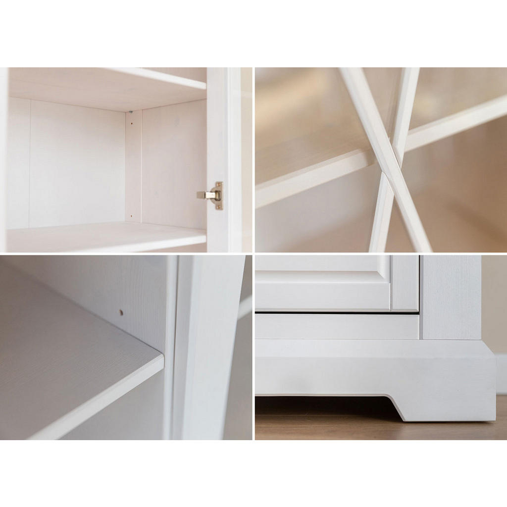 Thumbnail - Feldmann-Wohnen Standvitrine, Weiß, Dunkelbraun, Holz, 4 Fächer, 2 Schubladen, 95x140x41 cm, Wohnzimmer, Wohnwände, Vitr...