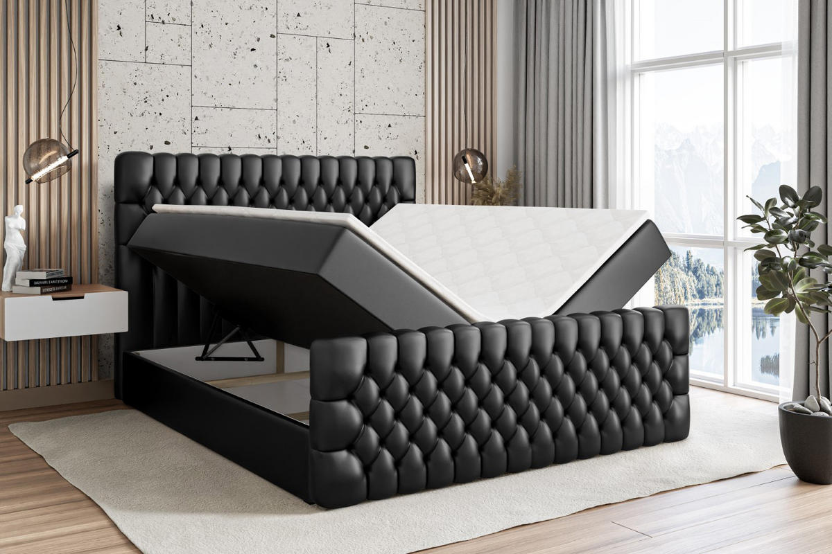 BOXBETT SERENE-Z - 140 x 200 - H3 - Schwarz Hochglanz - Schwarz Hochglanz, Holzwerkstoff (140/200cm) - ALTDECOR