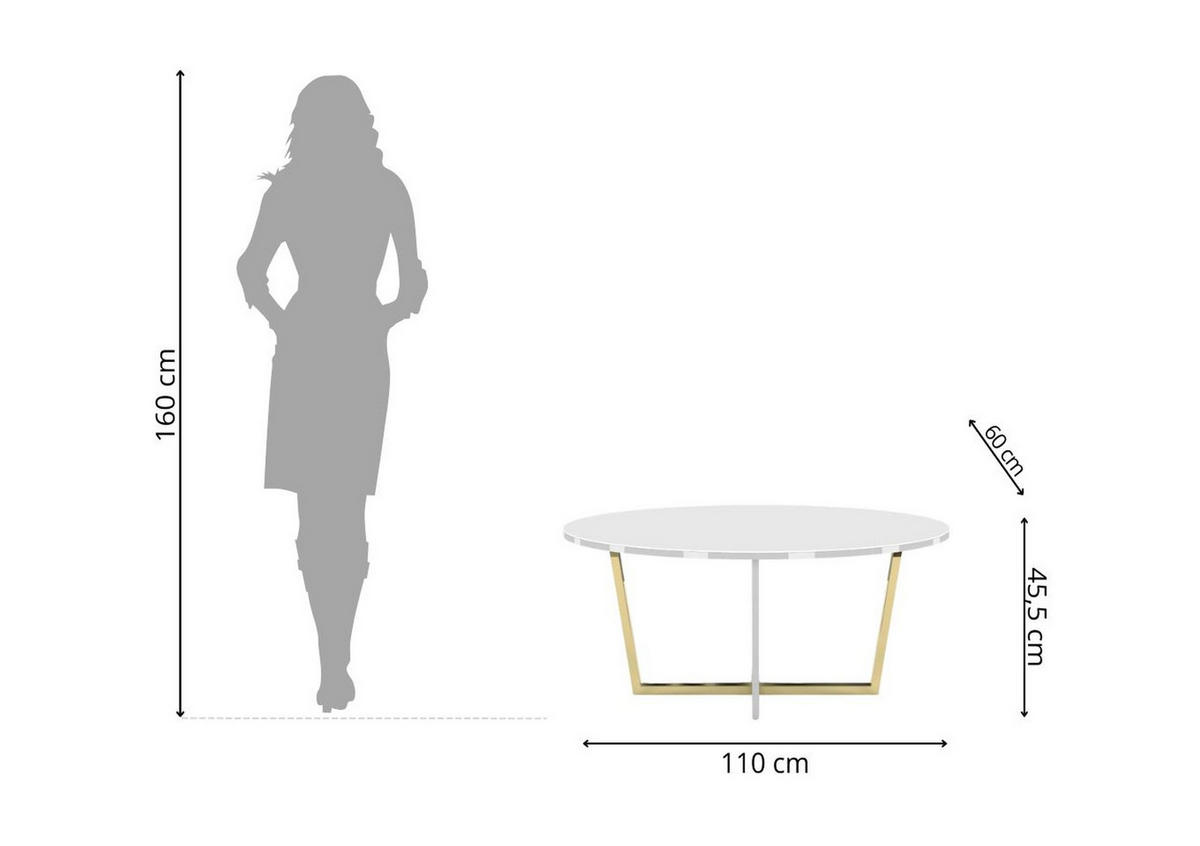 COUCHTISCH Rocket Weiß, Goldene Metallgestell, Hochglanz - Goldfarben/Weiß, Glas/Holzwerkstoff (60/110/45.5cm) - Dancan