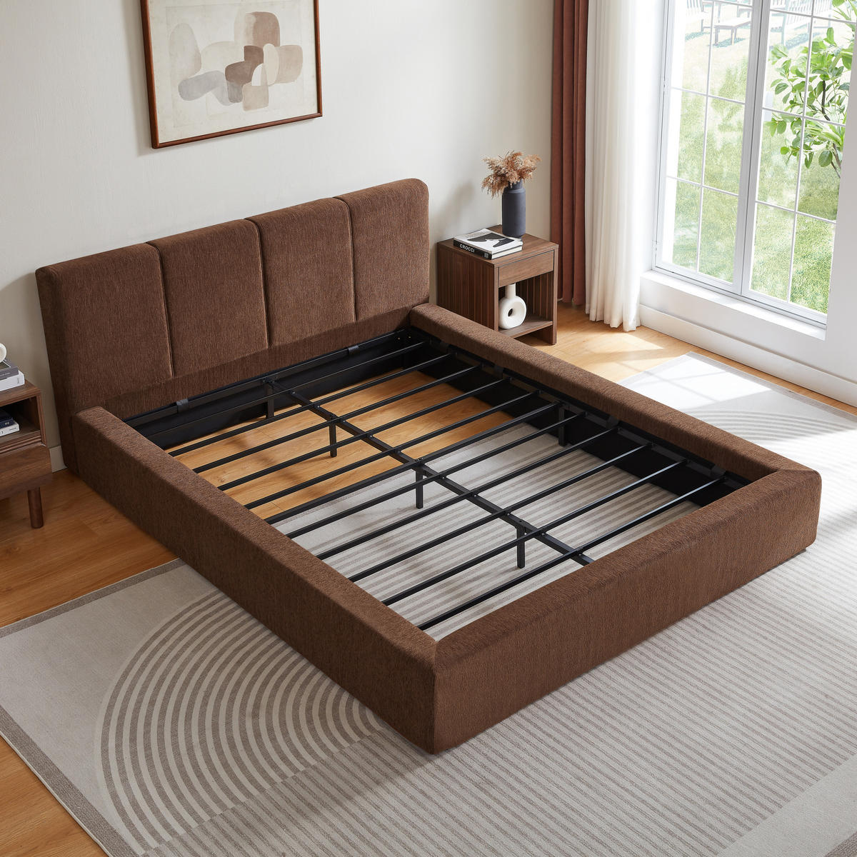 POLSTERBETT 160/200, komprimiert verpackt, Chenille, Metall Bettgestell, Braun - Braun, Textil (160/200cm) - LVHOM