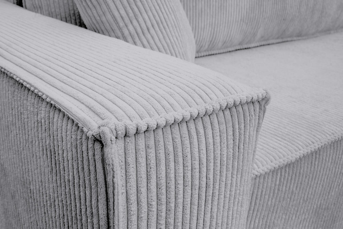 ECKSOFA Hugo L in L-Form mit Schlaffunktion und Bettkasten, Farbe: Hellgrau, Cordstoff, Ottomane Unsiversal - Hellgrau, Textil (244/145cm) - VENASI MÖBEL