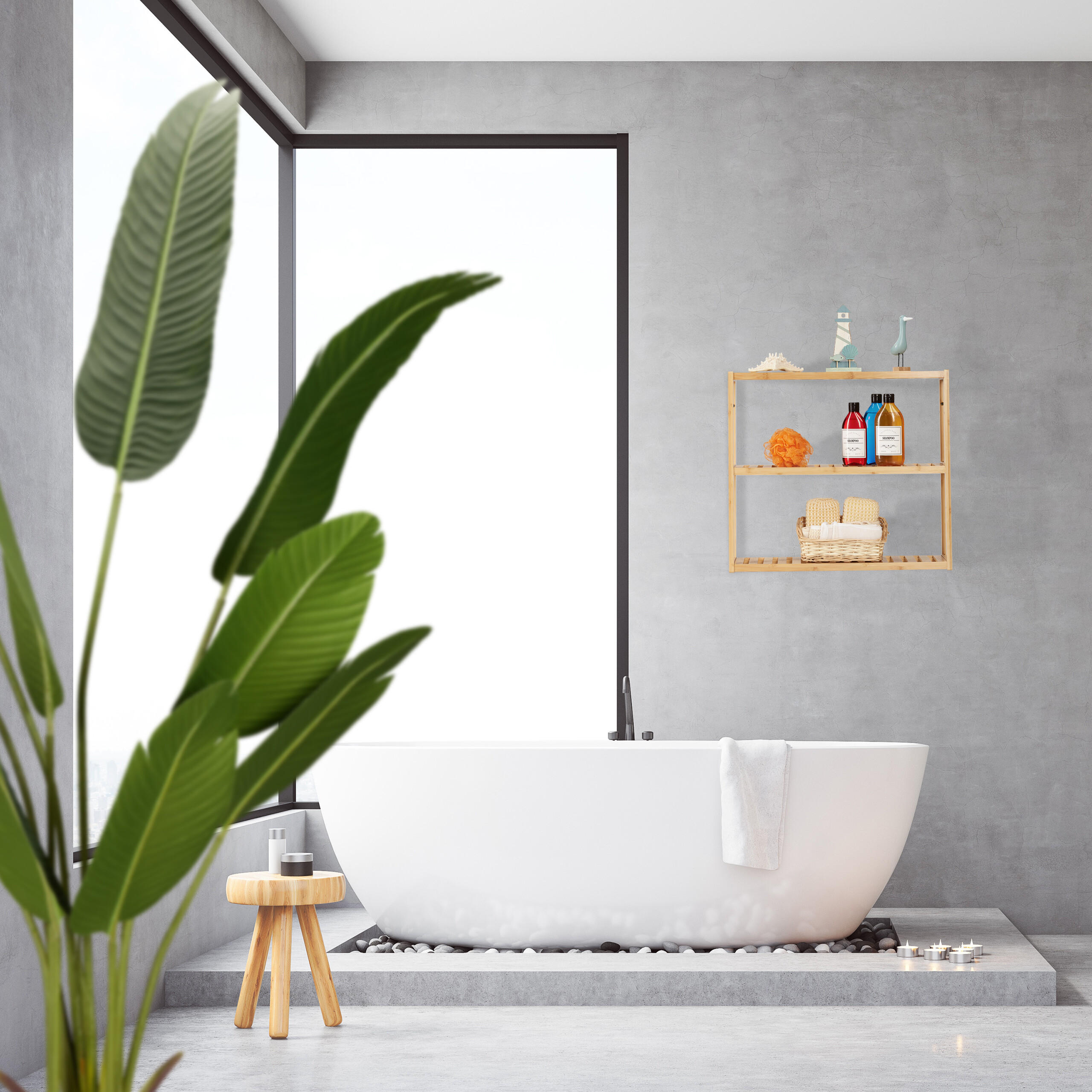 BADREGAL - Hellbraun, Holz (60/54/15cm) - Relaxdays