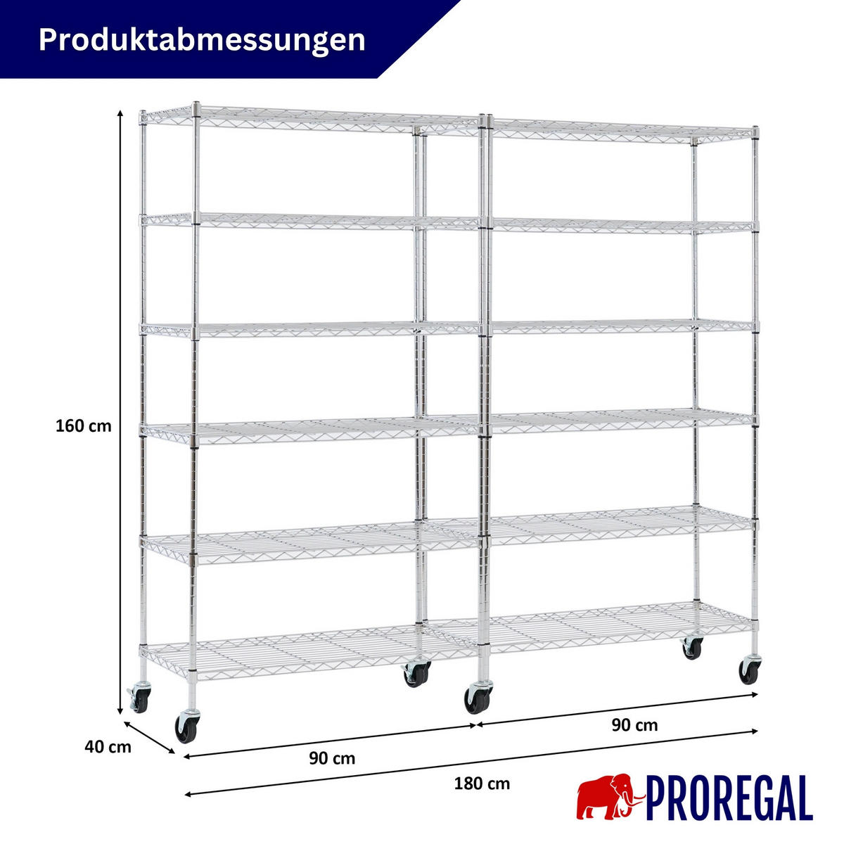 GITTERREGAL 2er - Set HADES mit Rollen & 6 Gitterböden Metall 160x90x40cm Silber - Silberfarben, Metall (90/160/40cm) - PROREGAL
