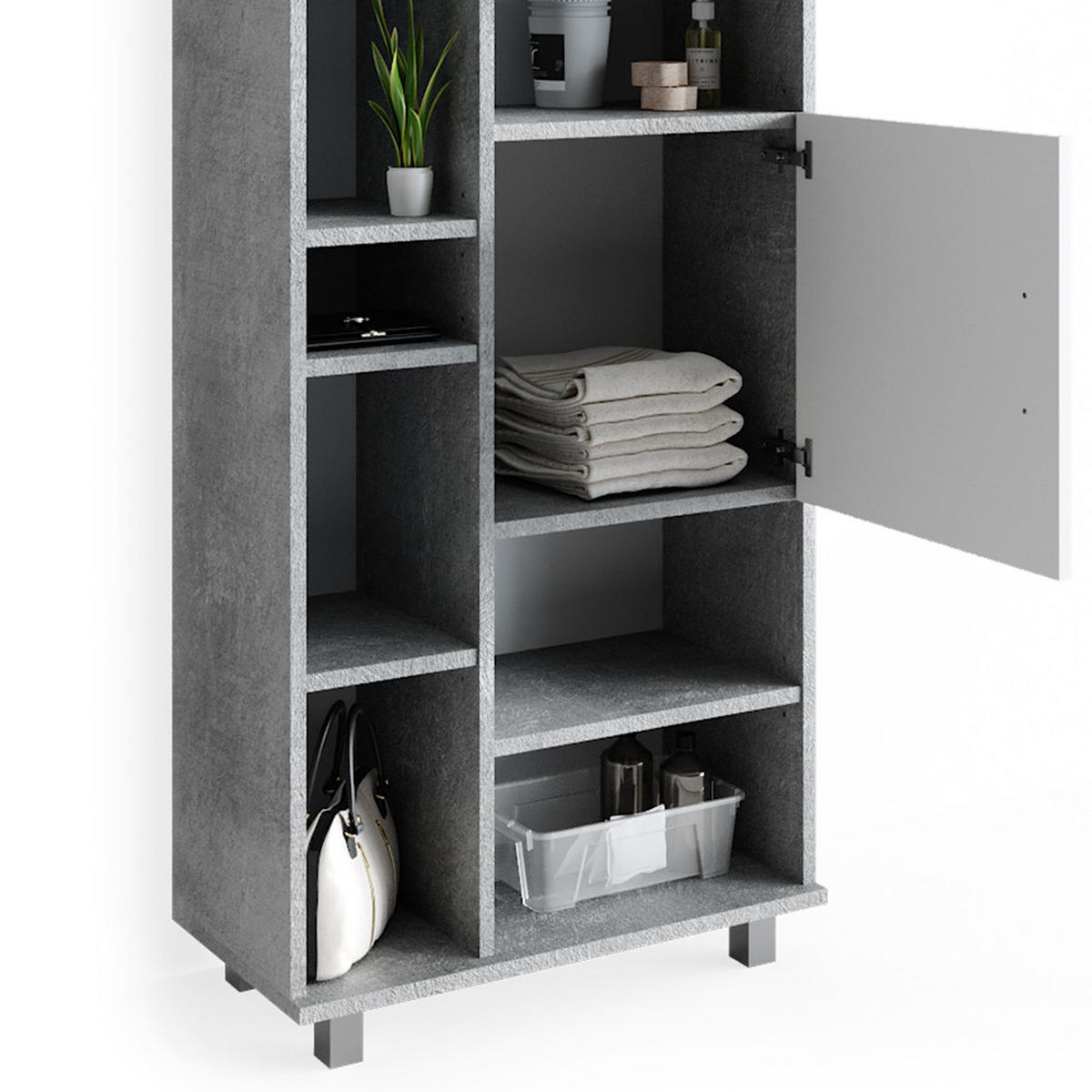 BADMÖBEL-SET Ilias Beton 4 Teile - Schieferfarben/Weiß, Holzwerkstoff (60/60/33cm) - Vicco