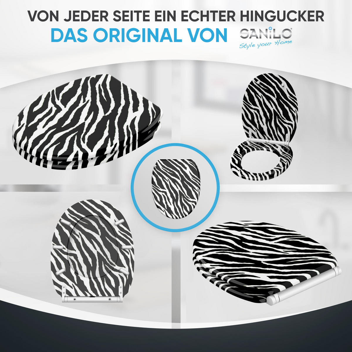 WC-SITZ mit Absenkautomatik & Top Fix Zebra Look - Schwarz, Holzwerkstoff (37.7/5.5/48cm) - Sanilo