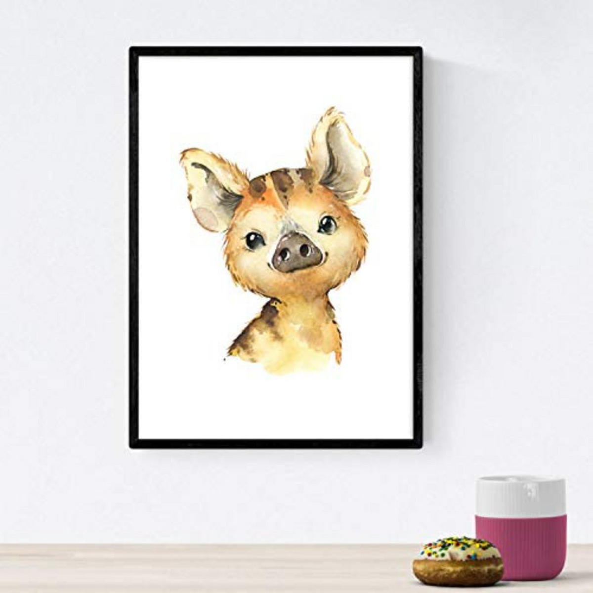 POSTER Set mit 4 Hyena Stinktier Eule und Hirsche A4 Rahmenlos - Klar, Papier (29.7/3cm) - Nacnic