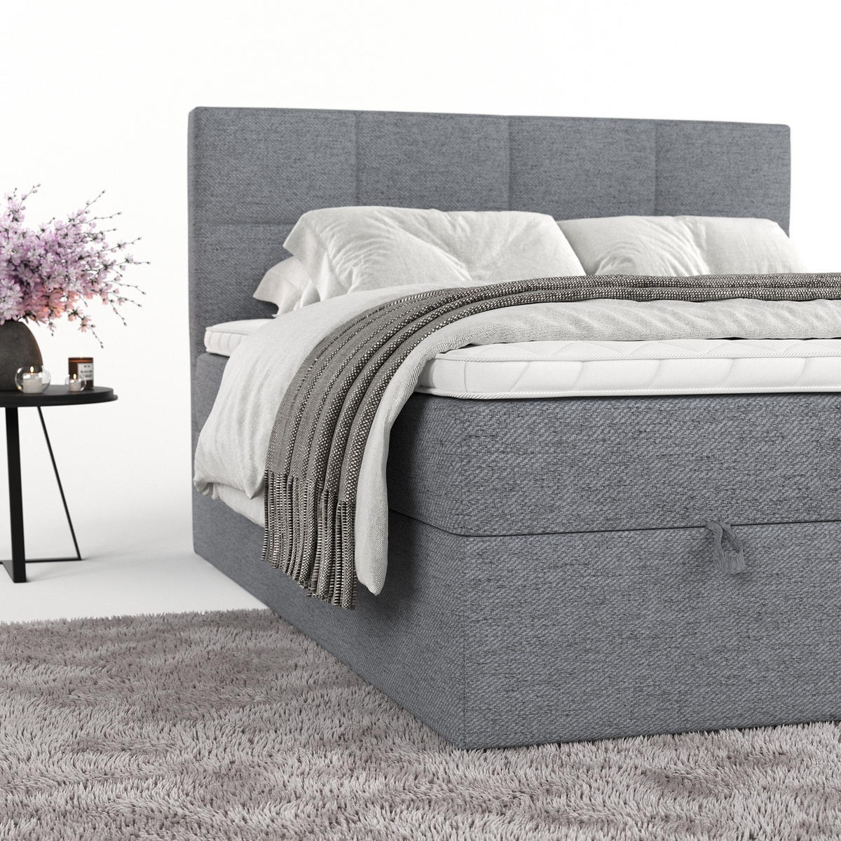 BOXBETT Velto 180/200 cm Grau im Neve Stoff - Schwarz/Grau, Holz/Holzwerkstoff (180/200cm) - AltaBeds