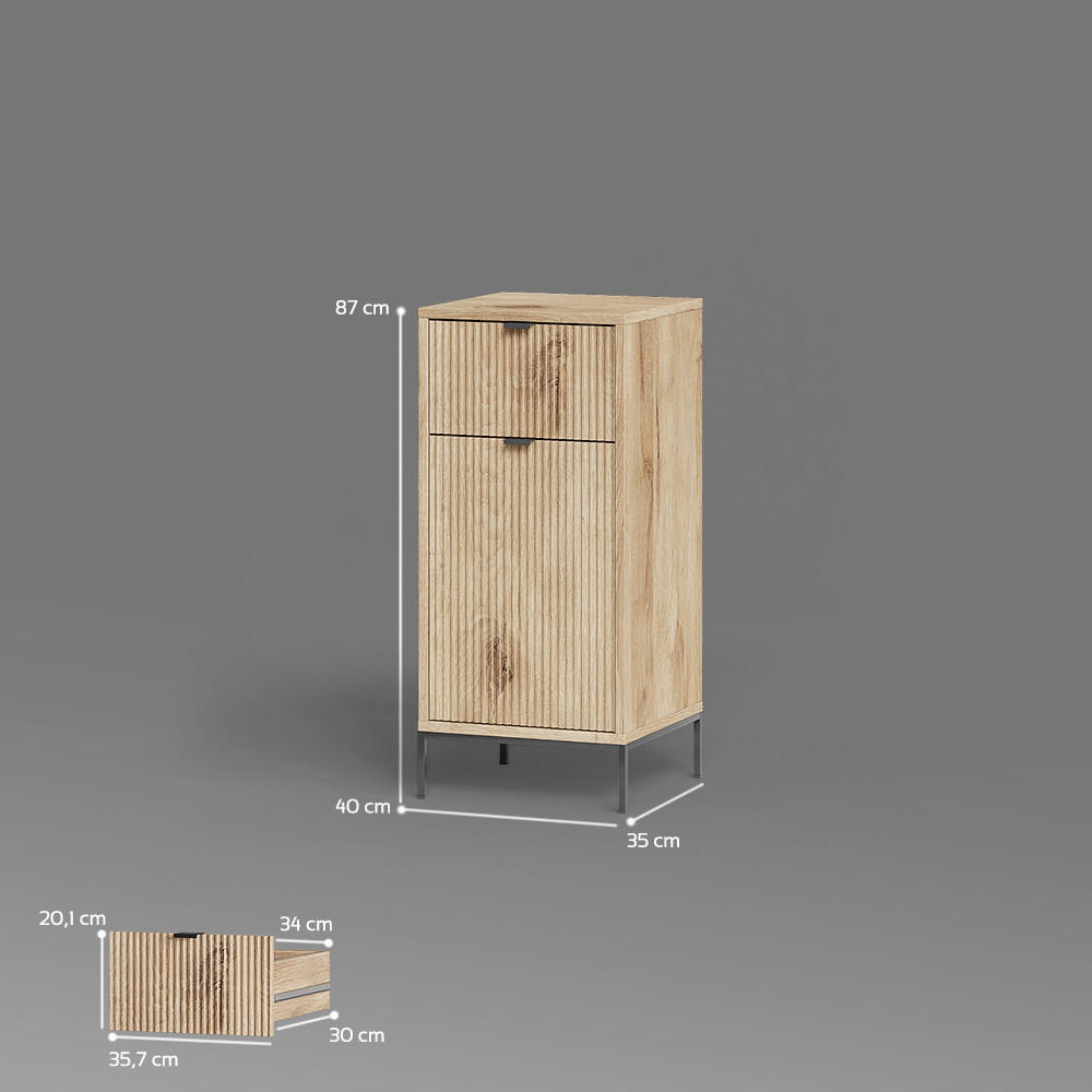 Thumbnail - Livinity® Midischrank, Eiche, Holzwerkstoff, 3 Fächer, 1 Schubladen, Rechteckig, 40x87x35 cm, Badezimmer, Badezimmerschr...