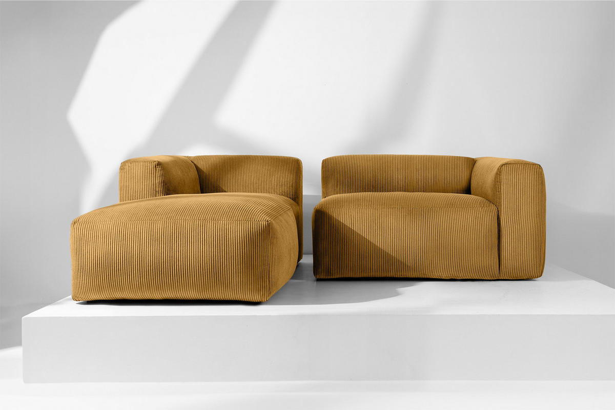 ECKMODULSOFA-LINKS BUFFO 3/4 Sitzer mit extrem weicher Sitzfläche, Kordstoff, gelb - Gelb, Textil (237/180cm) - KONSIMO®