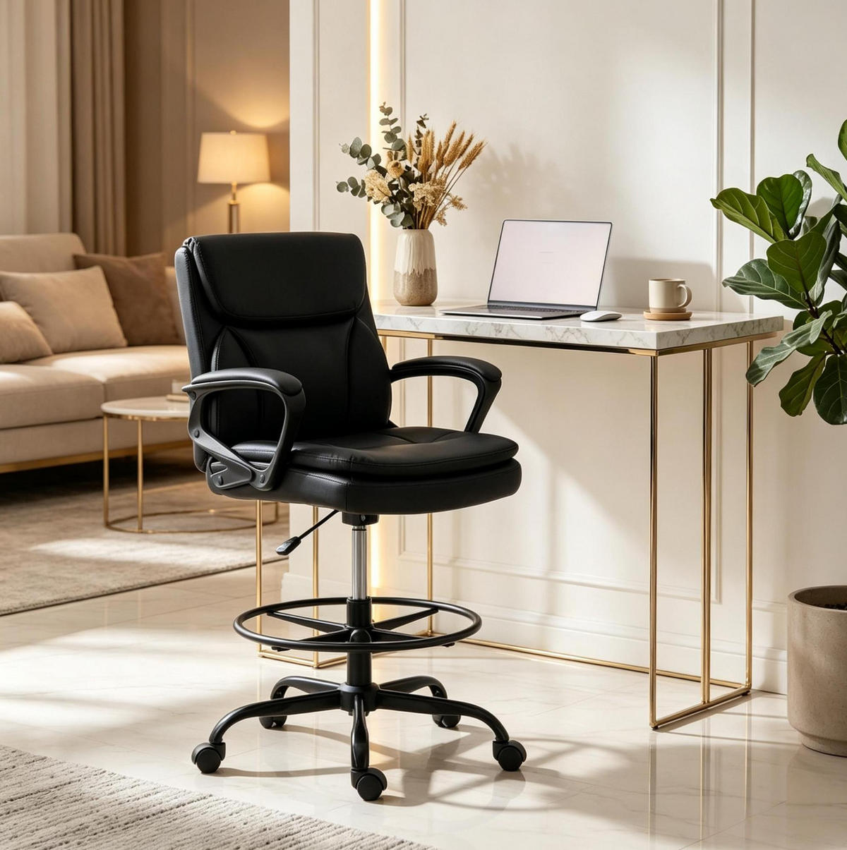 ZEICHENSTUHL in Schwarz 61x61x108 cm mit höhenverstellbarem Sitz und Fußring - Schwarz, Kunststoff (61/108/61cm) - IVMEU