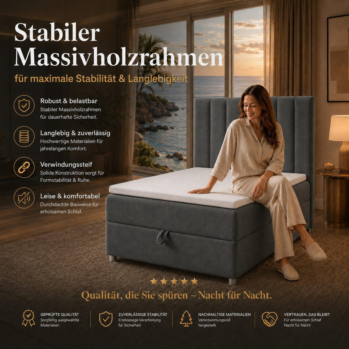 BOXBETT mit Bettkasten Trinity K-10 SINGLE Bonellfederkern inkl. Topper - Graphitfarben, Holz/Holzwerkstoff (100/200cm) - Best For Home