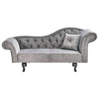 ČALOUNĚNÉ LEHÁTKO CHAISE LONGUE PRAVOSTRANNÉ Sametová látka Šedé s polštářem Lattes II - tmavě šedá/hnědá, textil (192/81/59cm) - Beliani