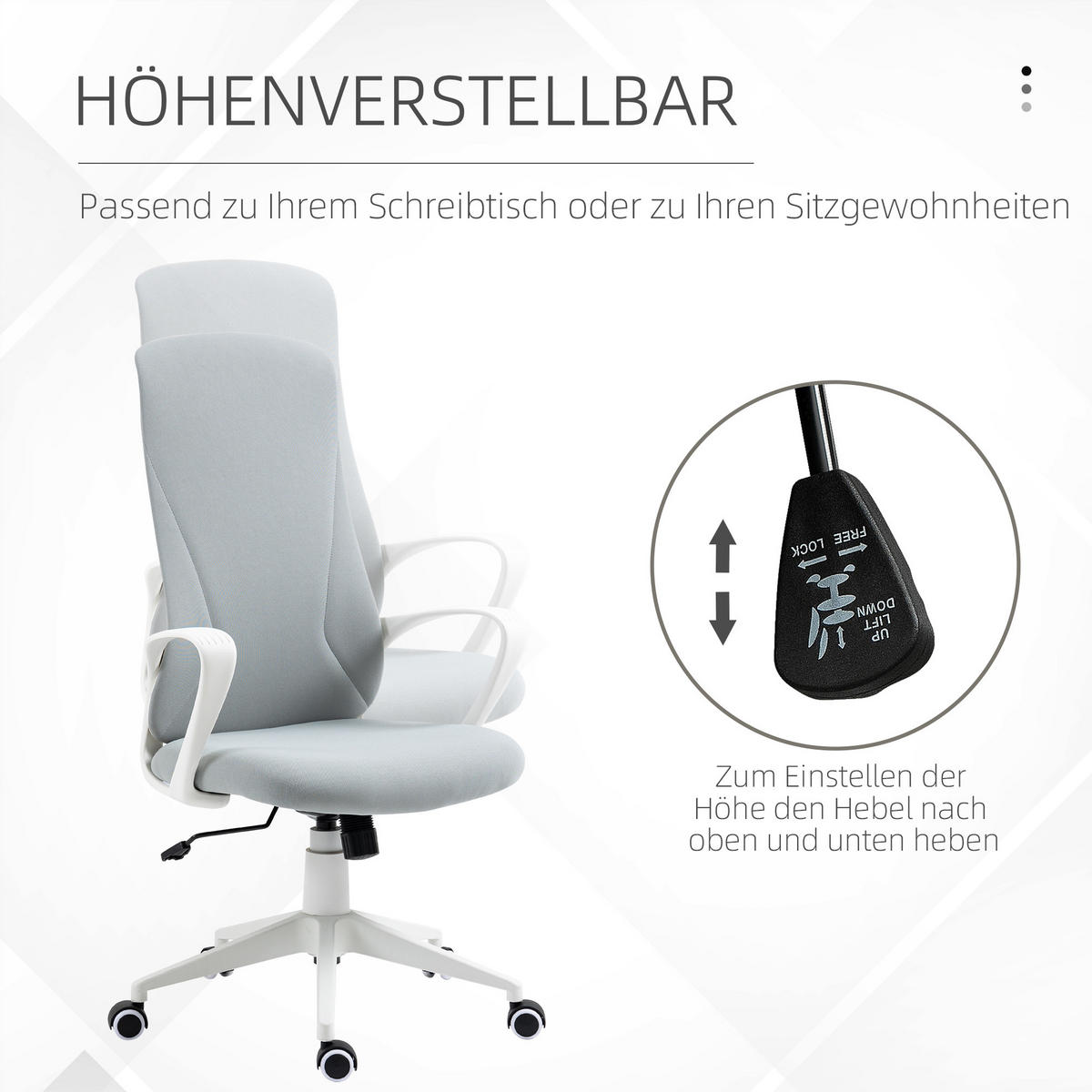 BÜROSTUHL, PC Stuhl, Stretchstoff, Hellgrau - Hellgrau, Textil (56/119.5/62cm) - Vinsetto