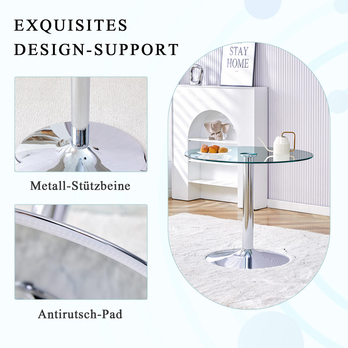 ESSTISCH Ø 85 cm Runder in Glas & Silber - Chromfarben, Glas (85/85/76cm) - Urban Meuble