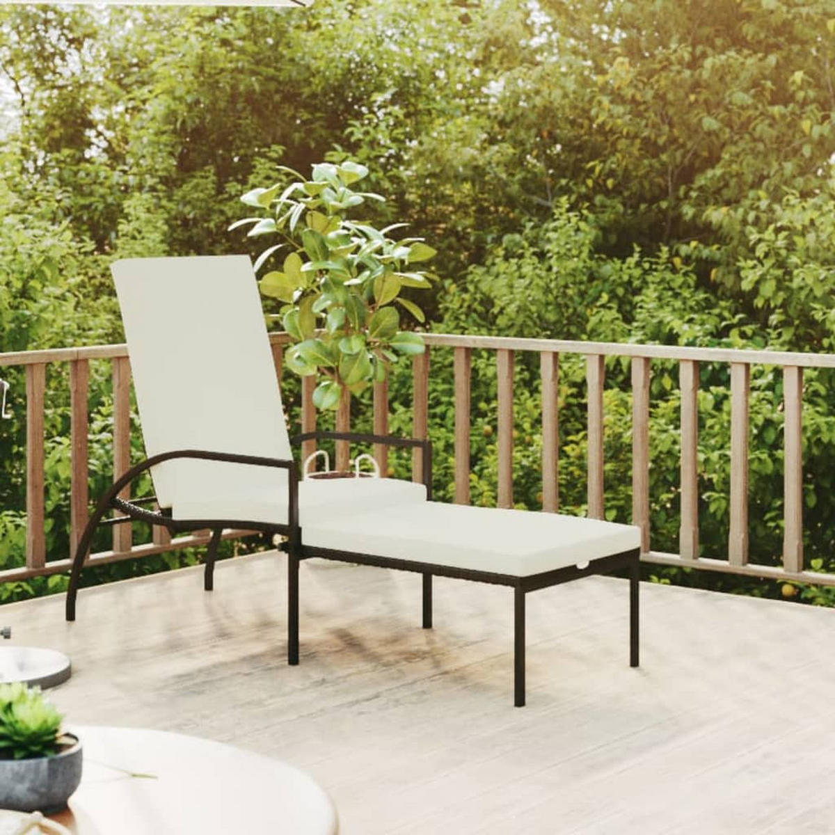 SONNENLIEGE mit Fußhocker PE-Rattan Braun - Braun, Kunststoff (60/102/195cm) - furnicato