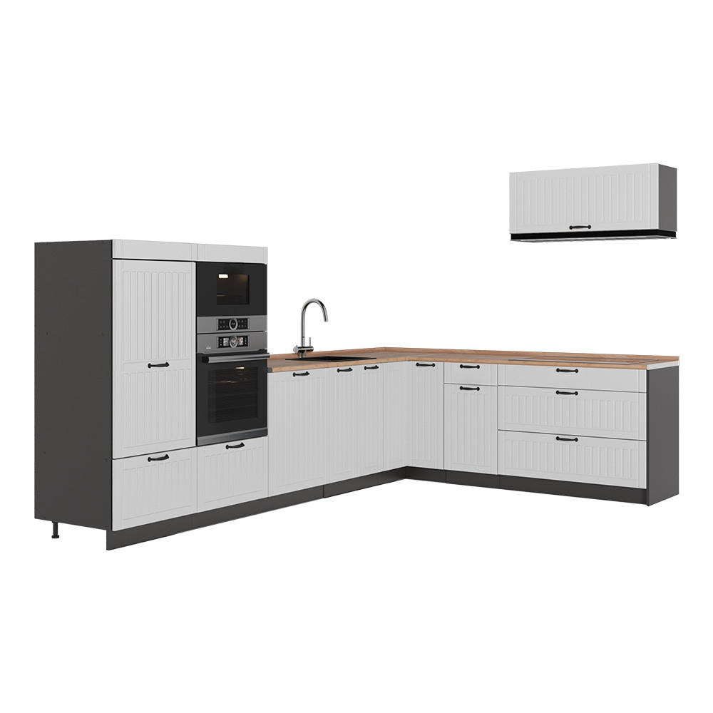 KUHINJA U OBLIKU SLOVA L Fame-Line, Bijela Seoska/Antracit, 327 x 227 cm, RP Hrast - bijela/antracit, drvni materijal (327/153.6/60cm) - Vicco