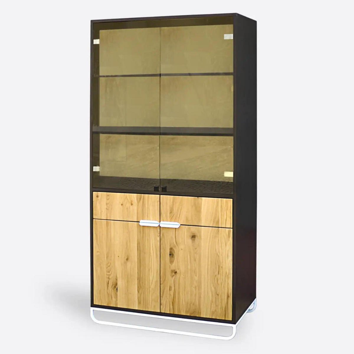 VITRINE aus Massiveichenholz mit Glas ins Wohnzimmer Arbeitzimmer DENIS - Eichefarben, Holz (90/190/50cm) - Rawood Furniture