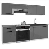 KÜCHENZEILE Italia 1 180 cm, mit Arbeitsplatten, Grau Hochglanz - Grau, Holz (180/143/60cm) - B BELINI GROUP