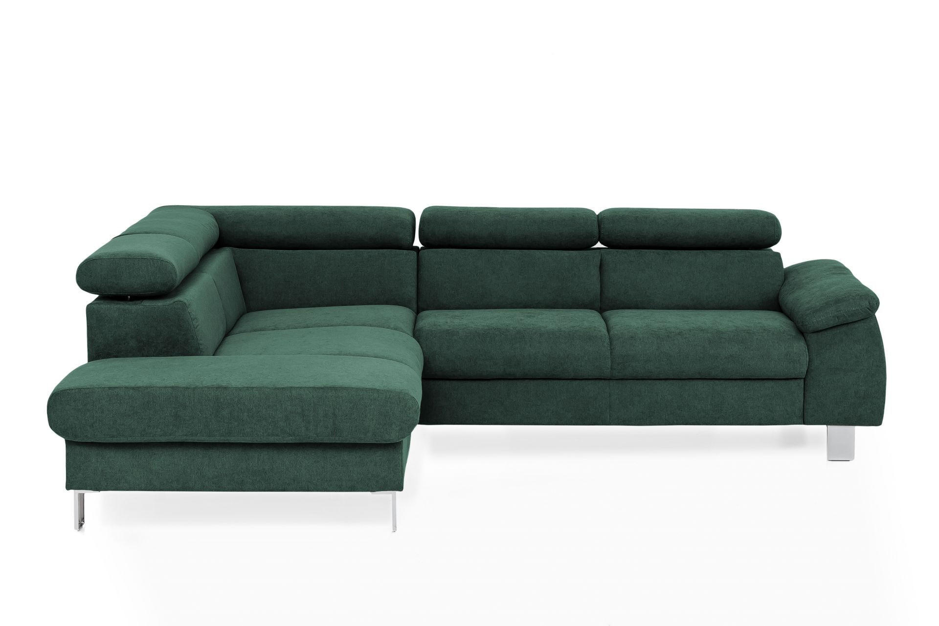 ECKSOFA mit Schlaffunktion und Bettkasten - Chromfarben/Grün, Holz/Textil (249/207cm) - Cotta