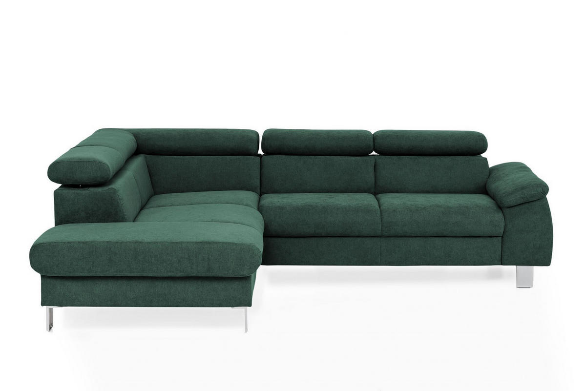 ECKSOFA mit Schlaffunktion und Bettkasten - Chromfarben/Grün, Holz/Textil (249/207cm) - Cotta