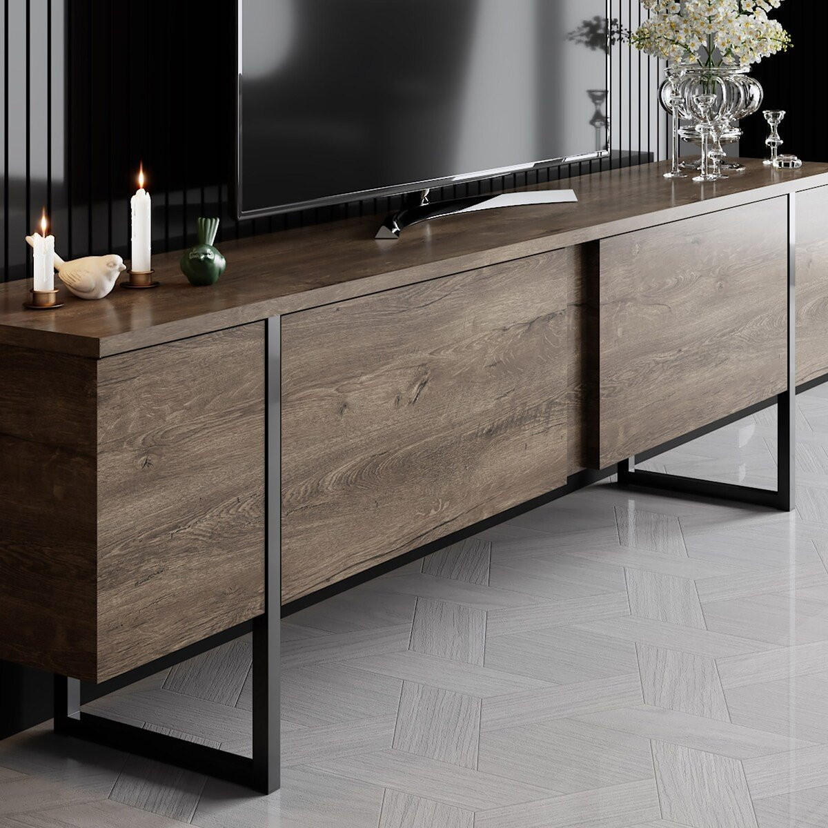 TV-MÖBEL mit 2 Klapptüren Luxe 180/30/50 cm - Braun, Holzwerkstoff (180/50/30cm) - Calicosy