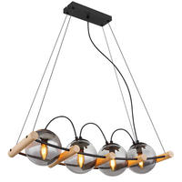 PENDELLEUCHTE Metall Schwarz-matt Glas Rauchfarben - Braun, Holz (75/22/120cm) - Globo Lighting