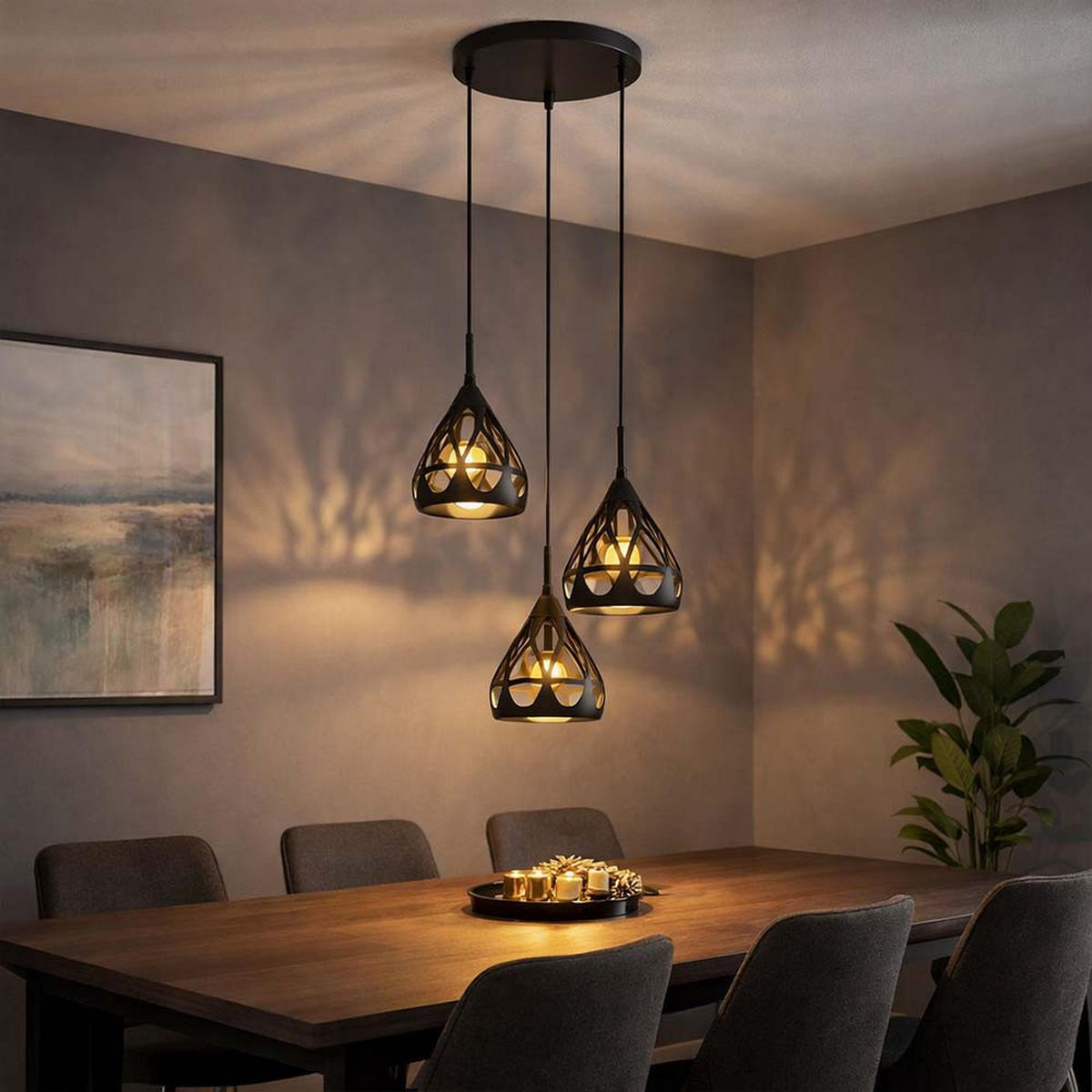PENDELLEUCHTE Metall Schwarz 3-Flammig - Schwarz, Metall (41/41/120cm) - Globo Lighting